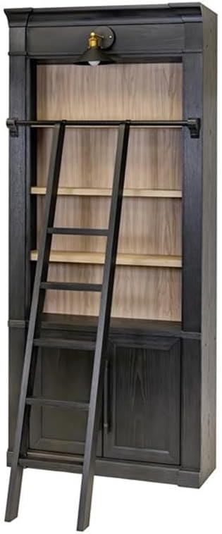 Pemberly Row Decorative Solid Wood Library Ladder, 75.5 in Tall, Black Finish, Metal Hooks, Refreshed Traditional Style, Versatile Home Office or Living Room Accent