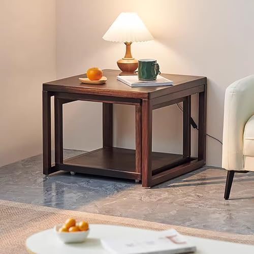 2 Piece Solid Walnut Wood Nesting Tables, Modern Square Stackable Coffee &amp...