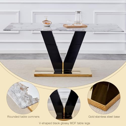 71'' Dining Table Set for 8,Marble Dining Table Set,Modern Kitchen Ta...