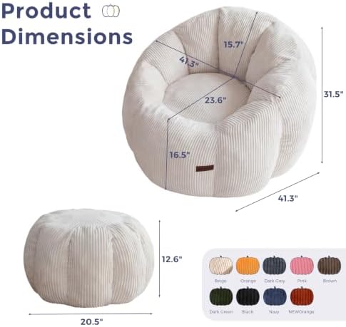 MAXYOYO Bean Bag Chair with Ottoman, Giant Pumpkin Lounge Chair for Adults | ...