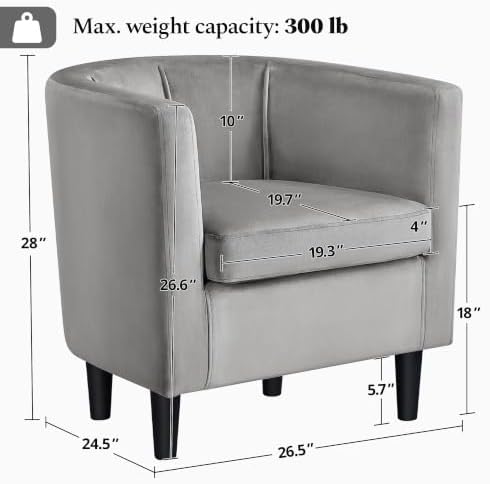 Yaheetech Barrel Accent Chair, Upholstered Modern Armchair, Gray
