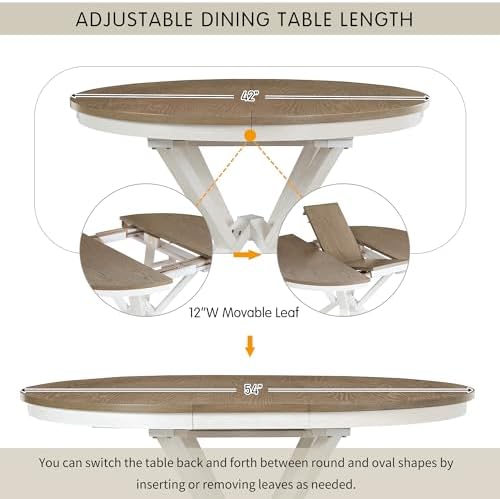 Merax Round Dining Table Set for 4, Farmhouse Kitchen Table Set with Extendab...