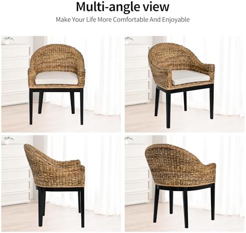 DUHOME Rattan Accent Chairs Set of 2,Armchair with Natural Rattan Back