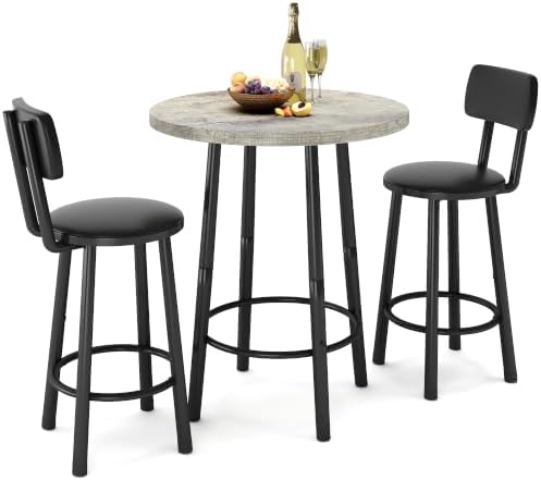 Recaceik 3‑Piece Pub Dining Set, Counter Height Modern Round Bar Table with W...