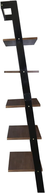 Kavari 5-Tier Leaning Ladder Bookcase with Solid American Gum Shelves - Black/Walnut