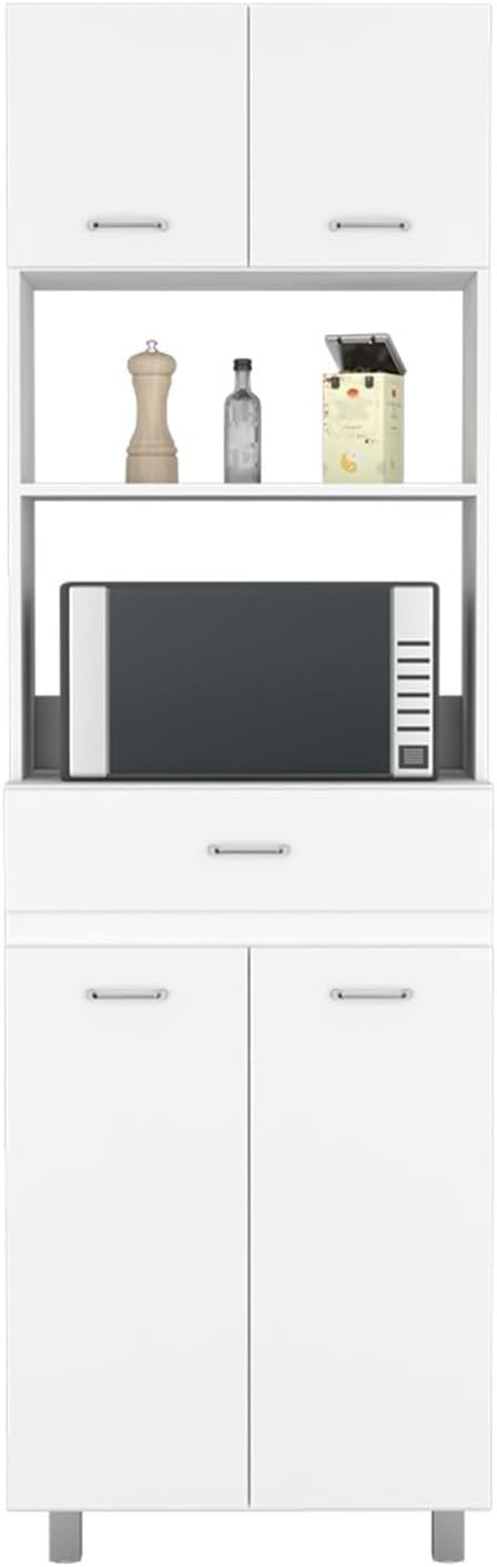 Microwave Double Door Cabinet, One Drawer, One Shelf for Microwave, White,for...