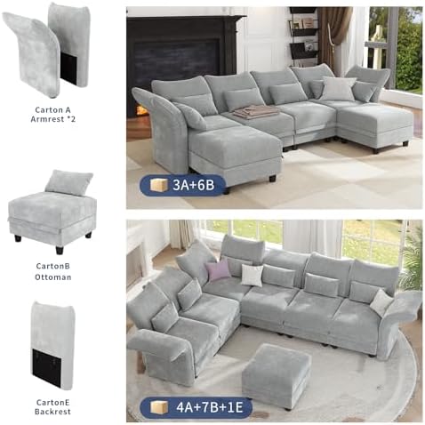 LLappuil Chenille Sectional Sofa Large U Shaped Modular Sofa with Storage Ott...
