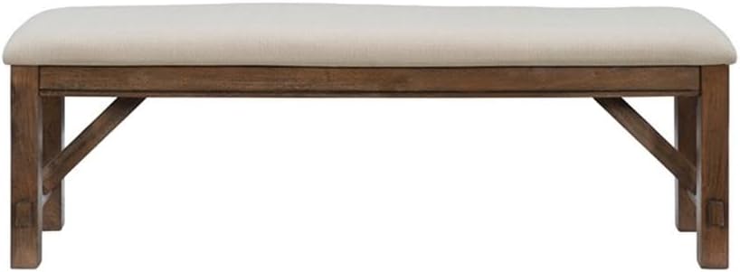 Pemberly Row 60" Wood/Fabric Bench, Rustic Umber Brown Finish, Tan Uphol...