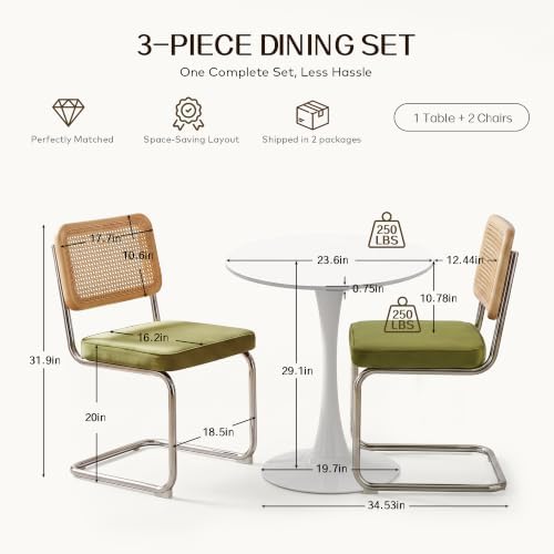 3 Piece Round Dining Table and Chairs Set for 2