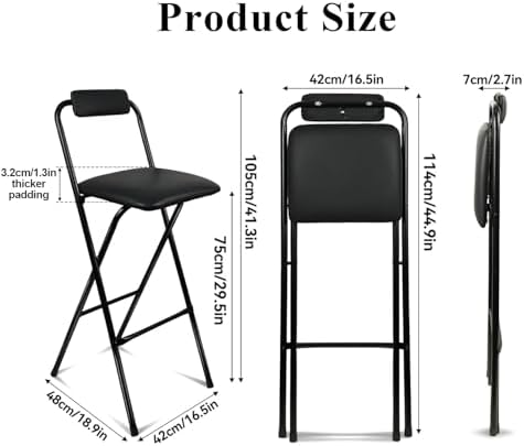 Folding Stool with Back,2 Pcs Tall Foldable Stool 29.5 Inch