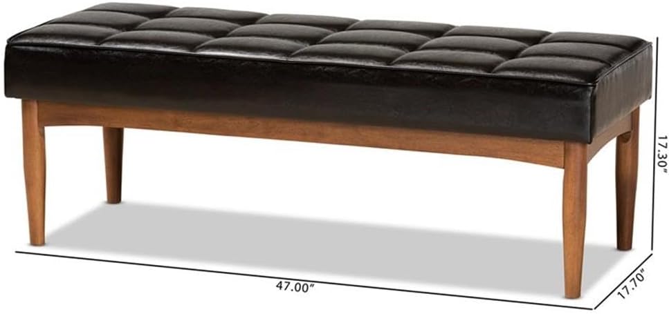 BOWERY HILL Wood Dining Bench, Walnut Brown Finish, Faux Leather Upholstery, ...