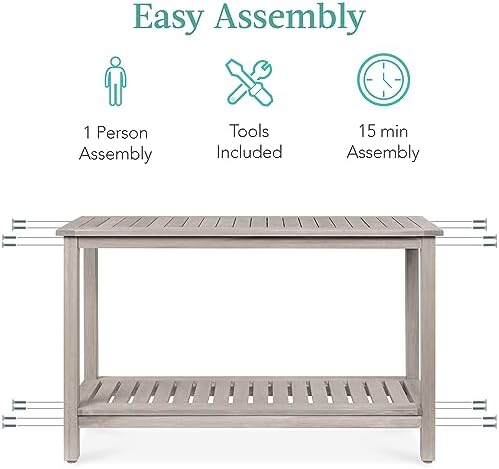 Best Choice Products 48in 2-Shelf Eucalyptus Wooden Console Table Indoor Outd...