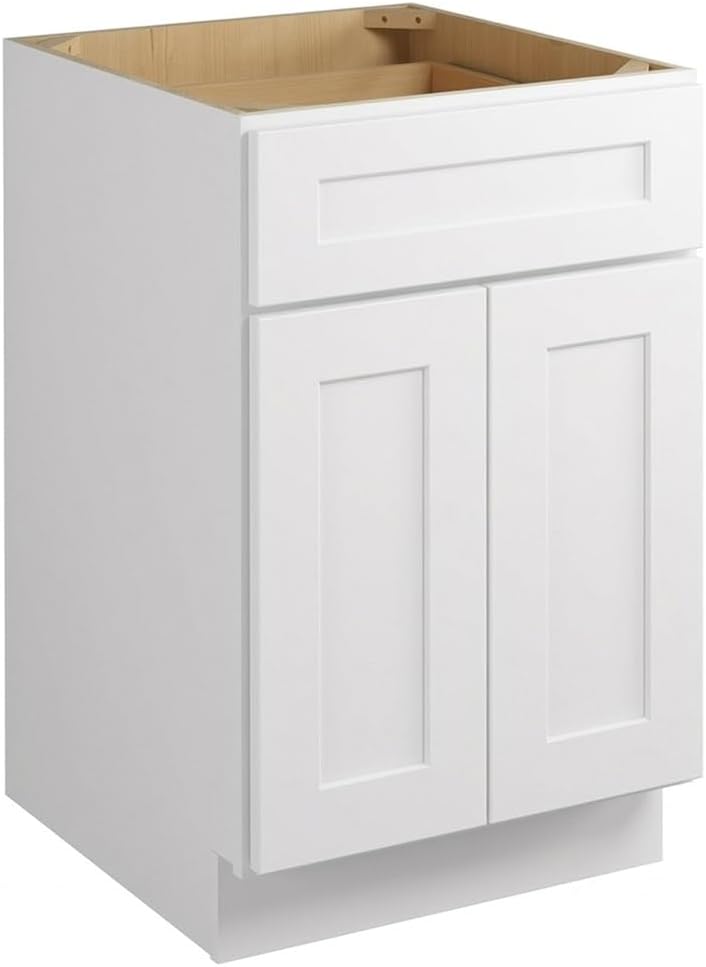 White Shaker Kitchen Base Cabinet 24 Inch, RTA B24 Cabinet with 1 Drawer, 2 S...