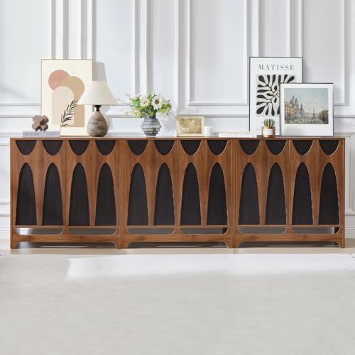 Bifins 63” Walnut and Black Sideboard Buffet Cabinet with Storage Set of 2