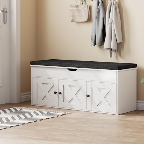 Homleke Shoe Storage Bench with Lift Top & 3 Barn Doors | Entryway Bench ...
