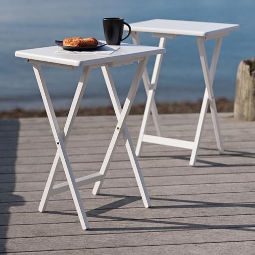 Winsome Alex Set of 2 Foldable Snack Tables, White | Easy to Store Small Port...