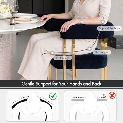 Hyfirm Set of 4 Black and Gold Modern Dining Chairs, Velvet Upholstered Barre...