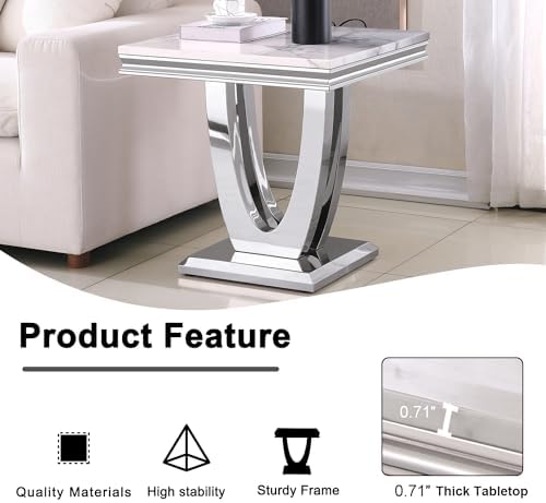 Luxury Living Room Table Set, Faux Marble Top 3-Piece Table Set, Includes Cof...