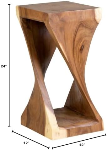 East at Main Cason Teak Side Table, Hand-Carved Twist Wood End Table