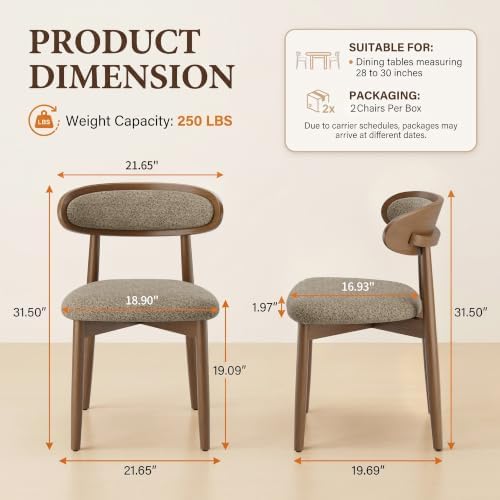 Wooden Dining Chairs set of 4, Farmhouse Dinner Chairs with Curved Back