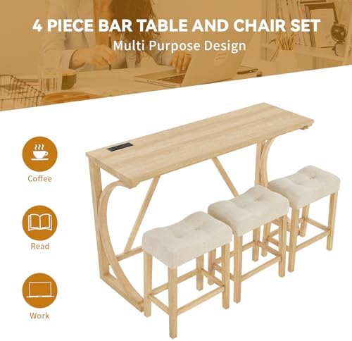 59" Dining Bar Table Set with Power Outlet, Behind Couch Sofa Table with...