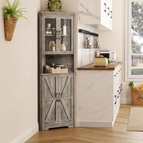 FiveWillowise 67'' Tall Farmhouse Corner Cabinet, Corner Bathroom Cab...