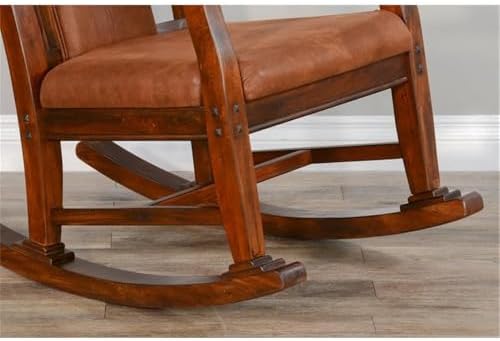 Pemberly Row Mahogany Rocking Chair with Cushioned Seat and Back, Studded Acc...