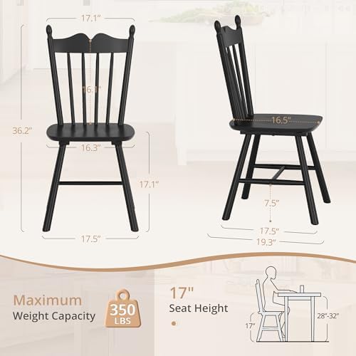LUE BONA Black Dining Chairs Set of 6, Windsor Wooden Dining Chair with Thick...