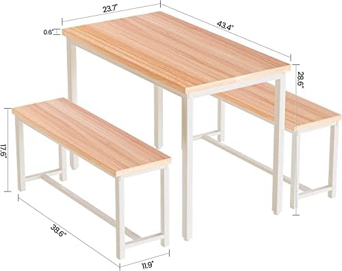 Dining Room Table Set 2 Benches,Dinner Table Set 4-6,Farmhouse Dining Room Ta...