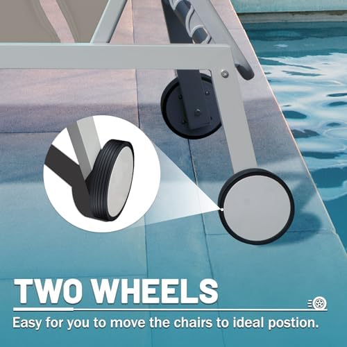 Domi Patio Chaise Lounge Set of 3, Pool Lounge Chairs with Table,Khaki