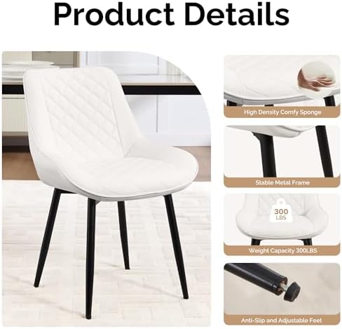 Dining Chair Set of 4, Modern Dining Chairs with Thick Cushions, Faux Leather...