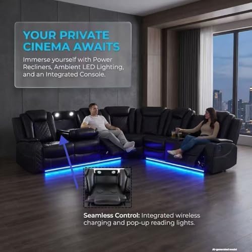 A Ainehome Power Furniture Reclining Sectional Sofa Set, Living Room Power Re...