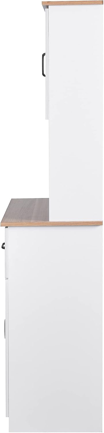 White Wooden Kitchen Pantry Cabinet with Glass Doors & Drawers – 66.9&quo...