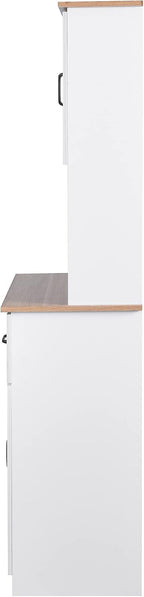 White Wooden Kitchen Pantry Cabinet with Glass Doors & Drawers – 66.9" Tall Microwave Stand with Adjustable Shelves, Storage Hutch for Dishes, Appliances & Utensils (23.62"L x 15.75"W, MDF)
