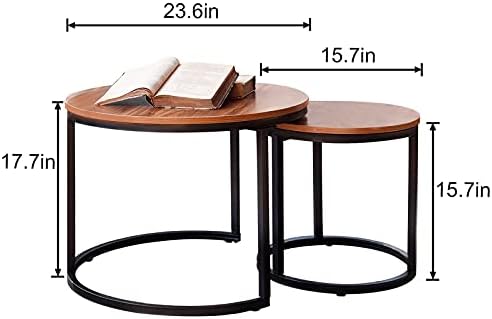 aboxoo Coffee Table Nesting Side Round Set of 2 End Table Top Sturdy Metal Fr...