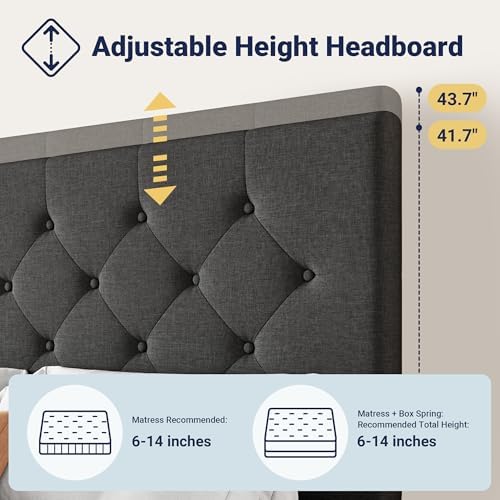 Allewie King Size Storage Bed Frame with 4 Underbed Drawers, Dark Grey
