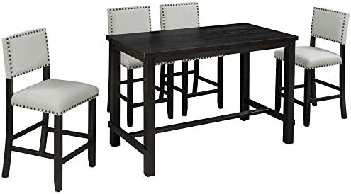 Merax 5 Pieces Counter Height Dining Set, Elegant Wooden Desk and 4 Upholster...
