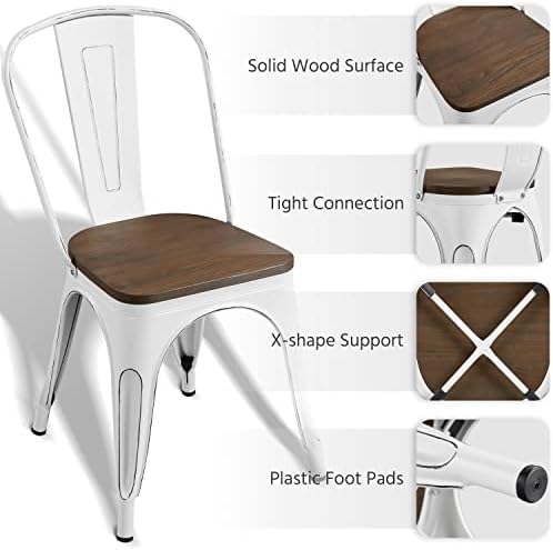 Yaheetech Metal Dining Chairs Set of 4, Stackable Kitchen Chairs, White