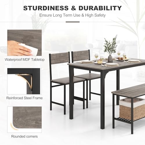 Giantex Dining Table Set for 4, Kitchen Table with Bench and Chairs, Industri...
