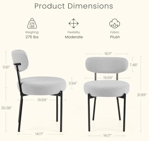 DUMOS Dining Chairs Set of 4, Mid Century Modern Chair Round Upholstered Curv...