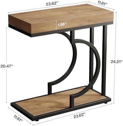 Tribesigns Narrow Side Table for Couch, C Shaped End Table with Metal Frame, ...