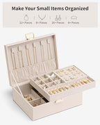 VLANDO Jewelry Box,2-Layer Design with Removable Tray,Apricot Pink | Removable Upper Tray Separates Rings and Earrings, Lower Space for Bracelets, Birthday Gift, Bedroom Dresser