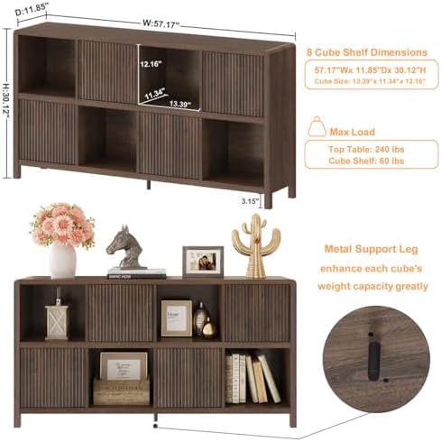 FATORRI 8 Cube Storage Organizer Bookshelf with Storage, 57 Inch Farmhouse Ho...