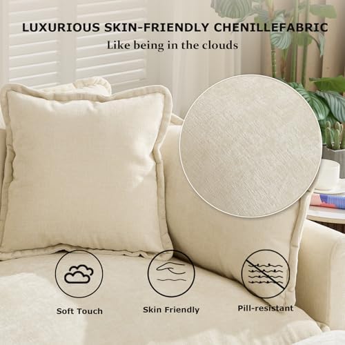 SoarFlash 77.95" Chenille L Shaped Modular Sofa with Ottoman,Beige