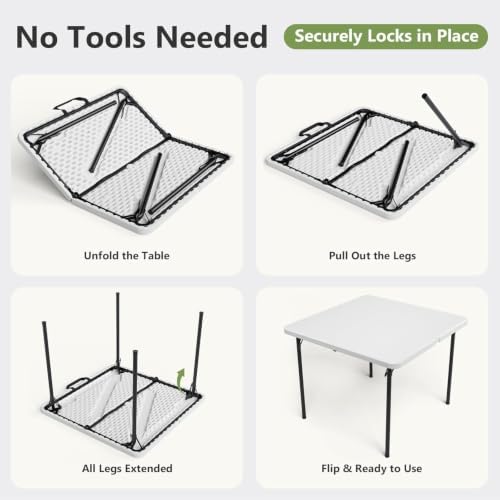 Folding Table and Chairs Set for 5, 36 Inch Foldable Plastic Table with Carry Handle & 4 White Folding Chairs, Portable Indoor Outdoor Dining Set for Party, Wedding, Picnic, Camping, Events
