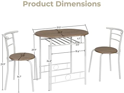 VINGLI 3 Piece Dining Set,Small Kitchen Table Set for 2,Breakfast Table Set,K...