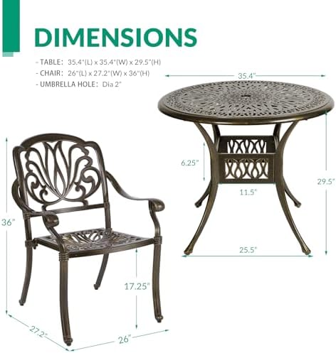 VIVIJASON 5-Piece Outdoor Patio Dining Set, All-Weather Cast Aluminum Convers...