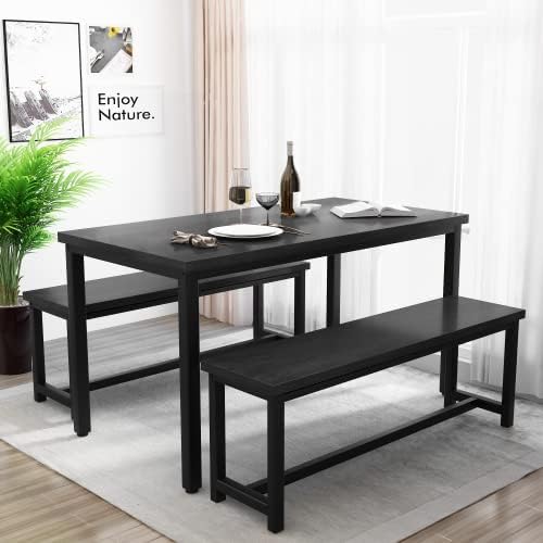 Recaceik Dining Table Set with Bench, 3 Pieces Dining Furniture Set Kitchen T...