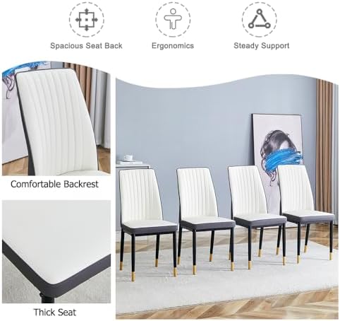White Leather Chair,Modern Dining Chair Set of 6 with Pu Leather and Chrome L...
