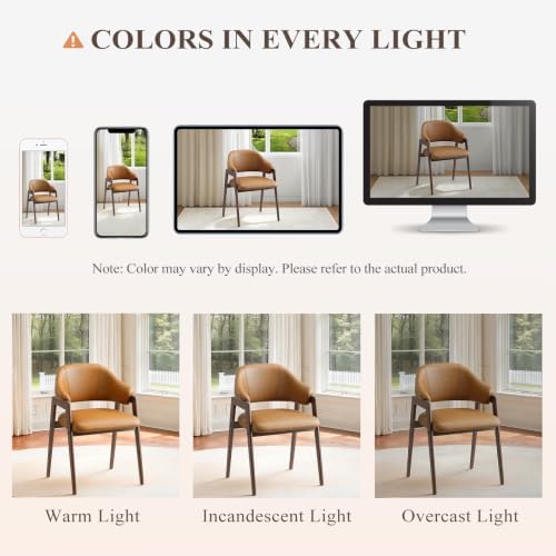 MALOL Wooden Dining Chairs Set of 4, Faux Leather, Curved Open Back, Brown